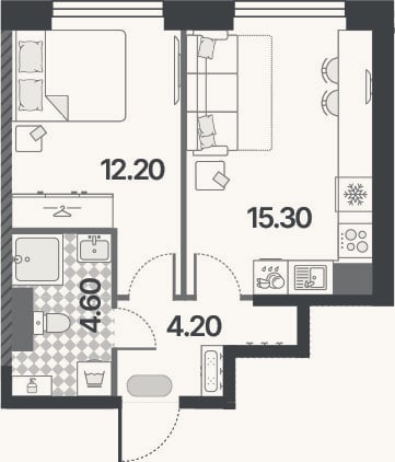 Планировка: 2-к, 36,3 м²