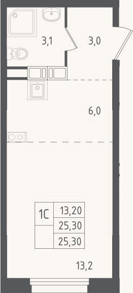 Планировка: Студия, 25,3 м²