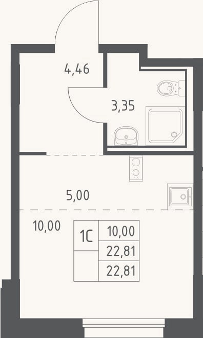 Планировка: Студия, 22,8 м²