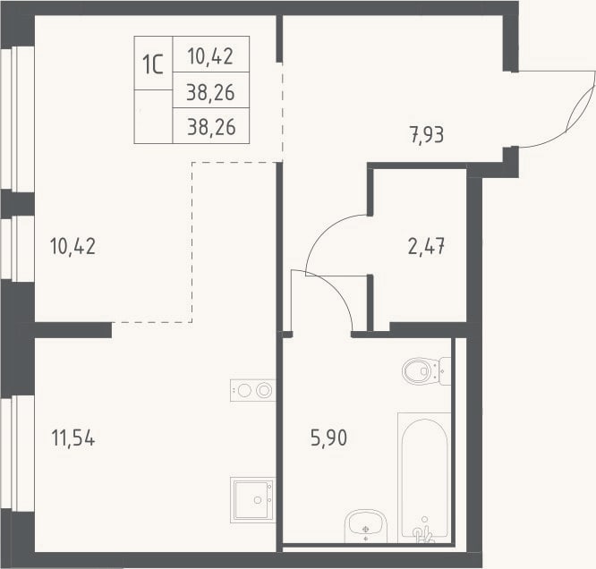 Планировка: Студия, 38,3 м²