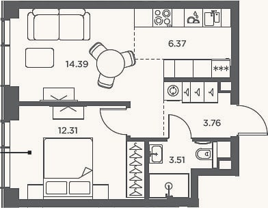 Планировка: 2-к, 40,3 м²