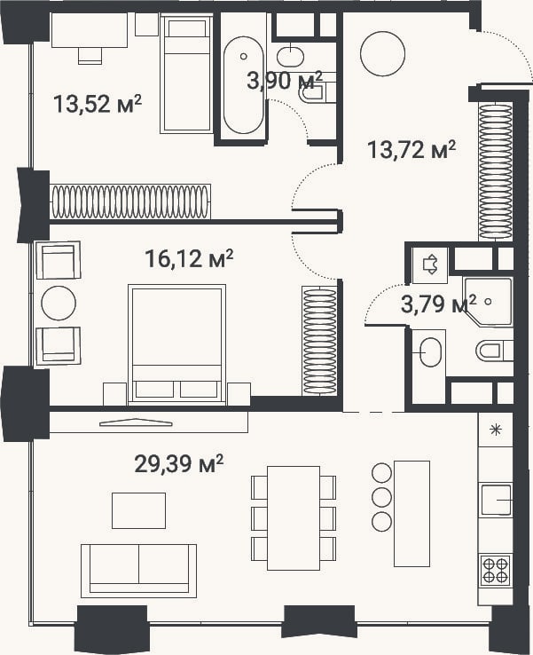 Планировка: 3-к, 80,4 м²