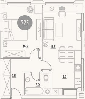 Планировка: 2-к, 50,4 м²
