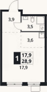 Планировка: Студия, 28,9 м²