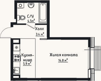 Планировка: Студия, 28,6 м²