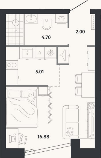 Планировка: Студия, 28,6 м²