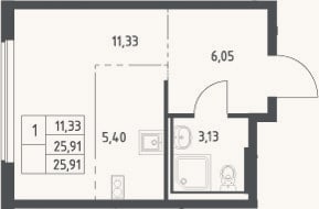 Планировка: Студия, 25,9 м²