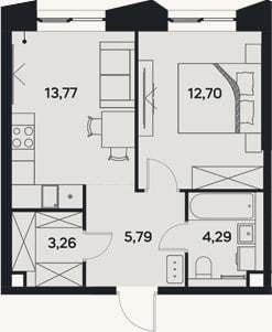 Планировка: 1-к, 39,8 м²