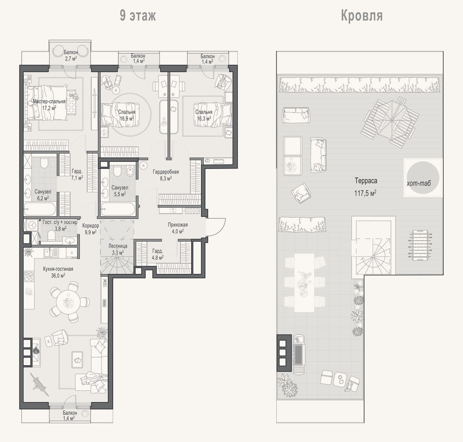 Планировка: 4+ к, 136,7 м²