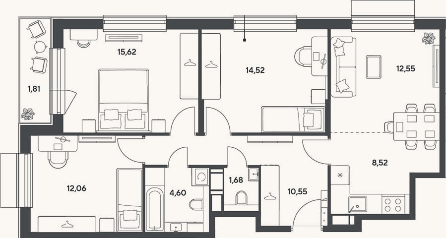 Планировка: 4+ к, 80,1 м²