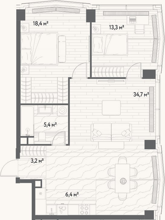 Планировка: 3-к, 81,4 м²