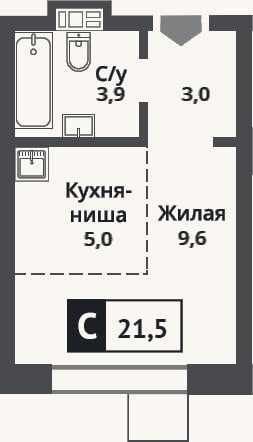 Планировка: Студия, 21,5 м²