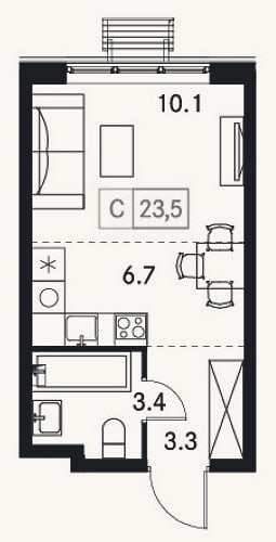 Планировка: Студия, 23,5 м²