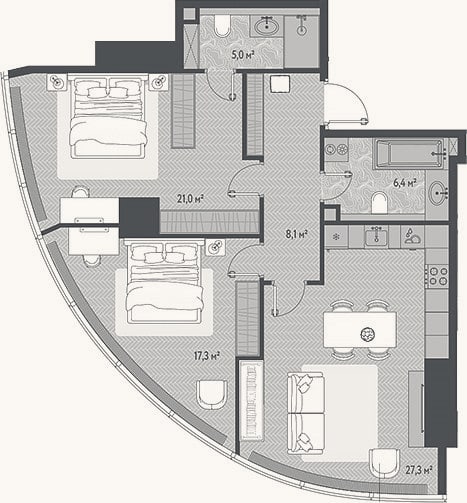 Планировка: 3-к, 85,1 м²