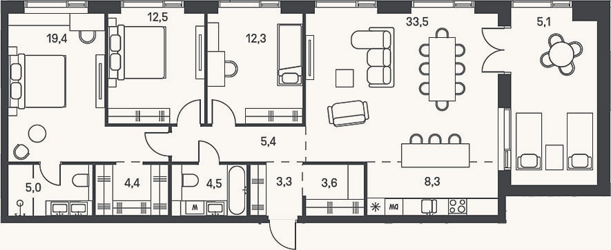 Планировка: 4+ к, 112,2 м²
