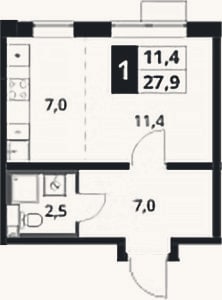 Планировка: Студия, 27,9 м²