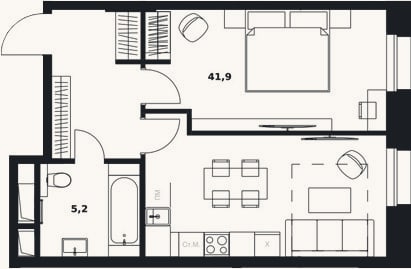 Планировка: Студия, 47,1 м²