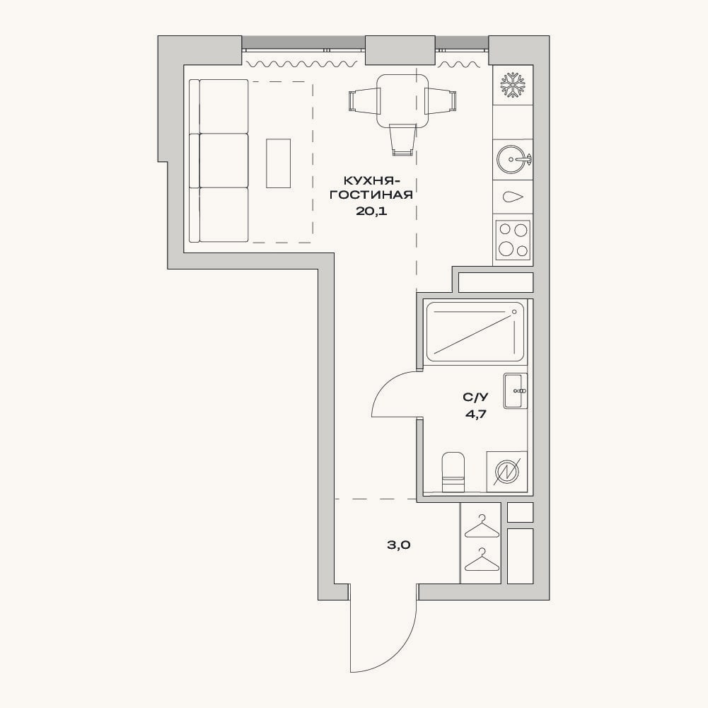 Планировка: Студия, 27,8 м²