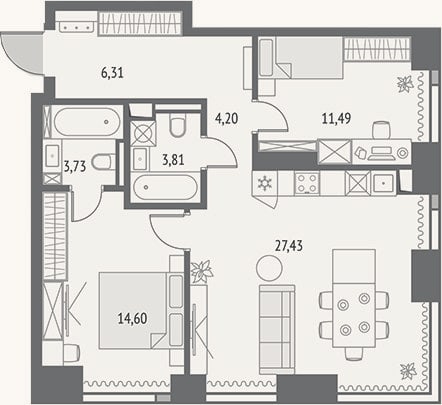 Планировка: 3-к, 71,6 м²