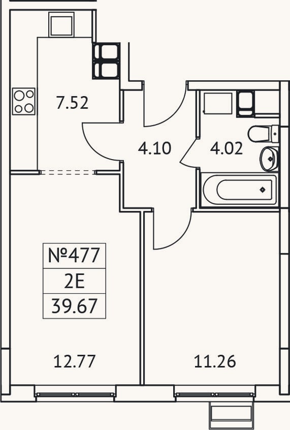 Планировка: 2-к, 39,7 м²