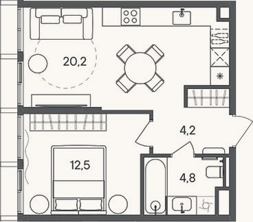 Планировка: 1-к, 41,7 м²