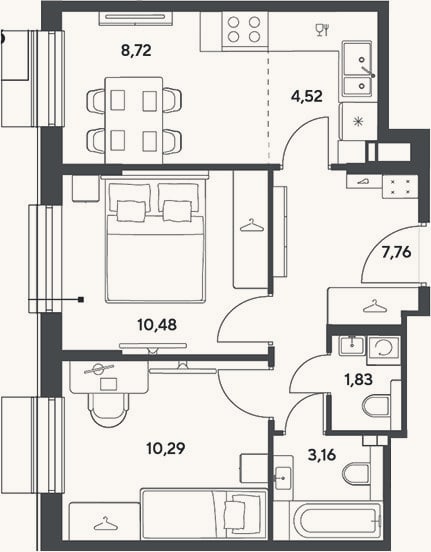Планировка: 3-к, 46,8 м²