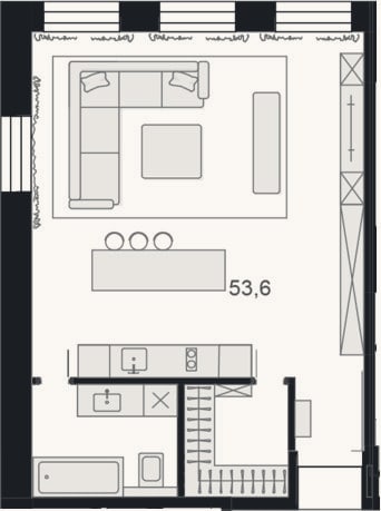 Планировка: Своб. план., 53,7 м²