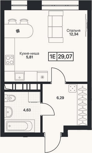 Планировка: Студия, 29,1 м²