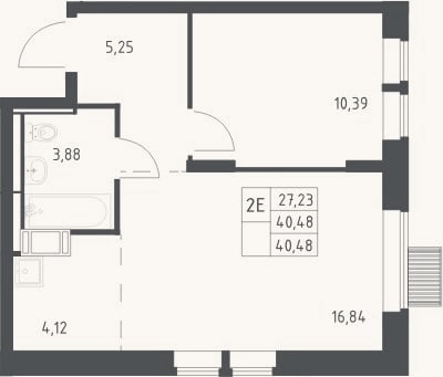 Планировка: 2-к, 40,5 м²