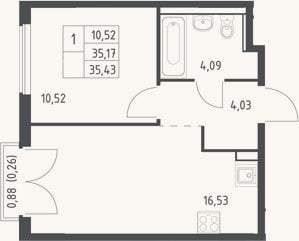 Планировка: 2-к, 35,2 м²
