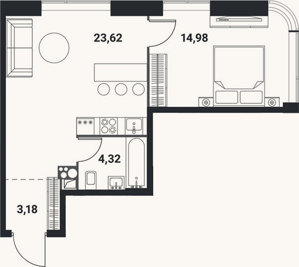 Планировка: 2-к, 45,8 м²