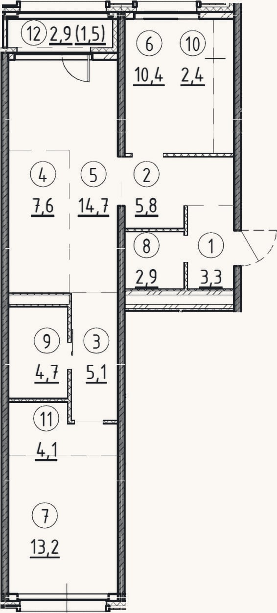 Планировка: 2-к, 75,6 м²