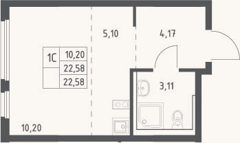 Планировка: Студия, 22,6 м²