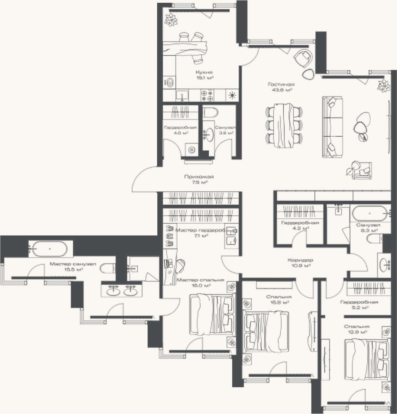 Планировка: 4+ к, 169,9 м²