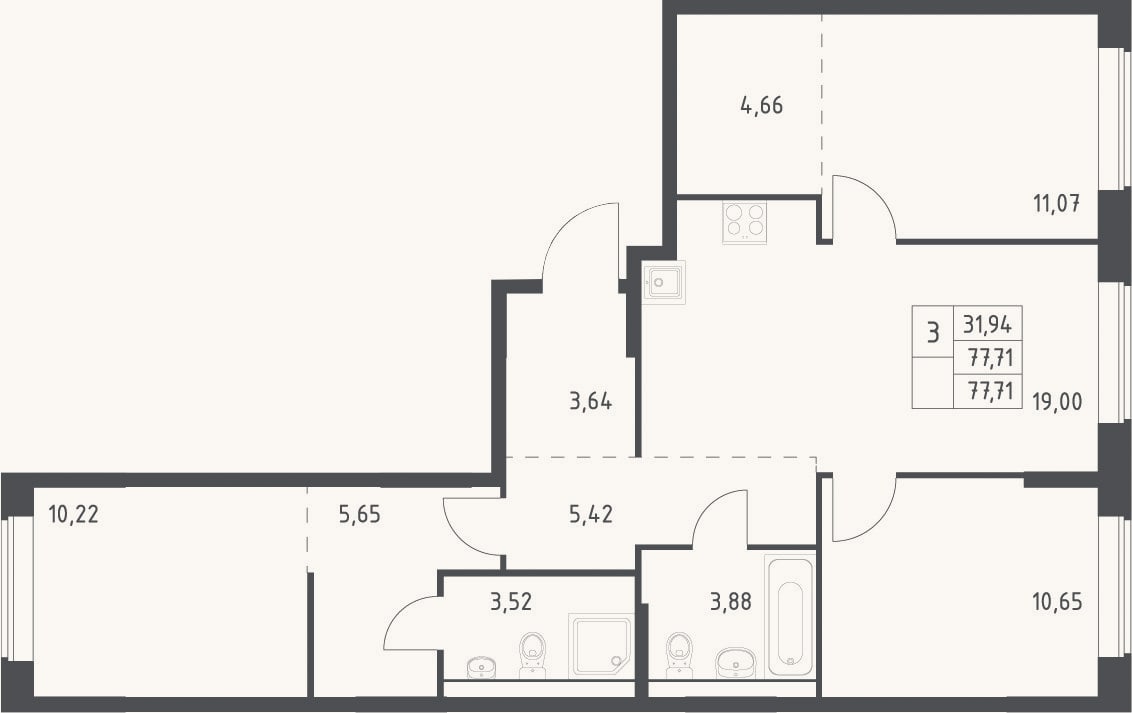 Планировка: 4+ к, 77,7 м²