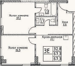 Планировка: 3-к, 67,3 м²