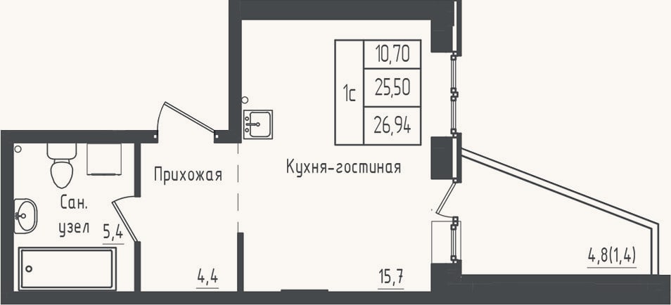 Планировка: Студия, 25,5 м²