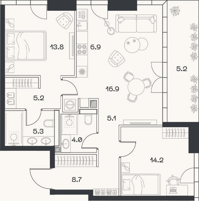 Планировка: 3-к, 81 м²