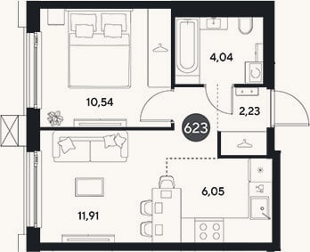 Планировка: 2-к, 34,8 м²