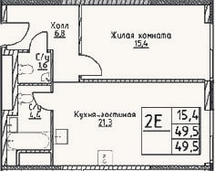 Планировка: 2-к, 49,5 м²