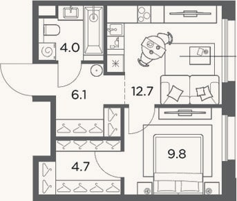 Планировка: 1-к, 37,3 м²