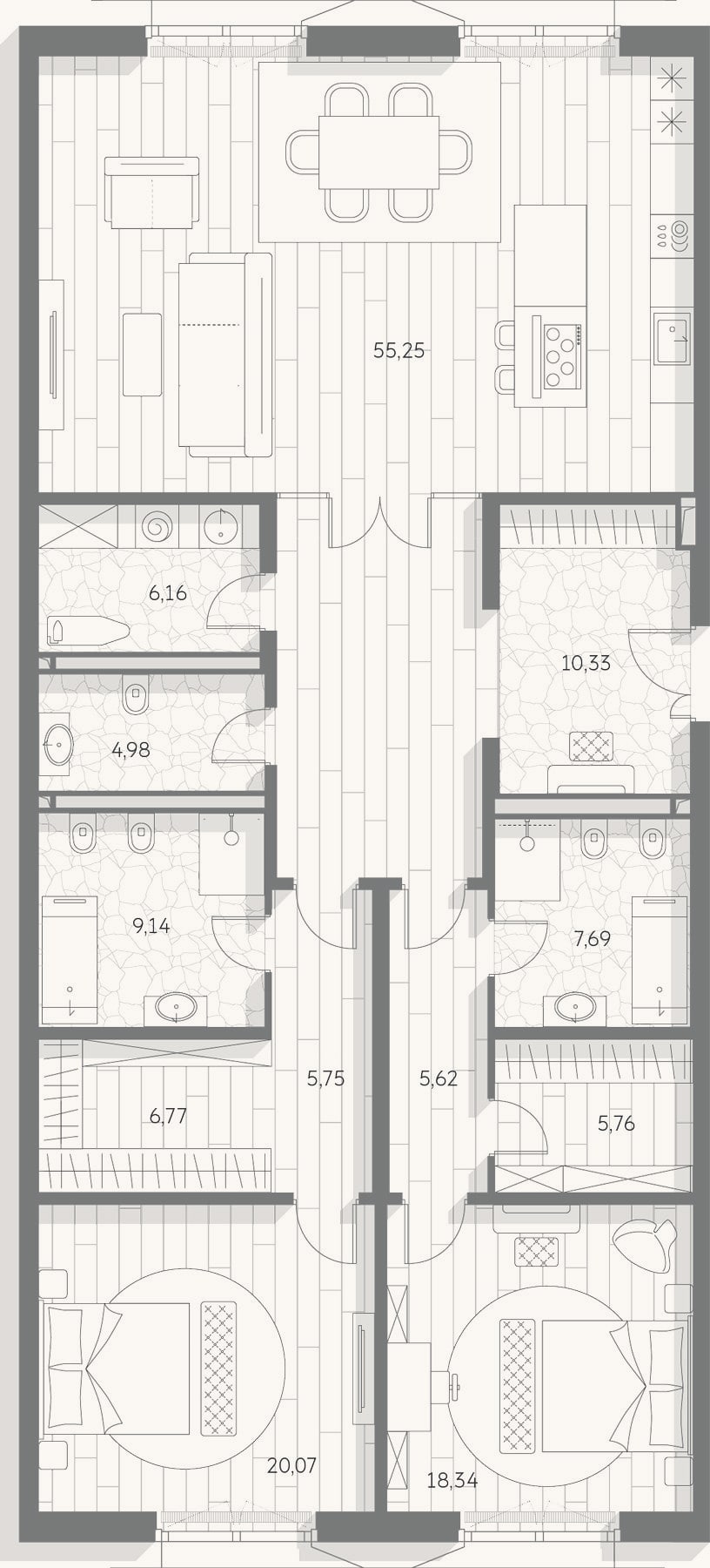 Планировка: 3-к, 170,9 м²