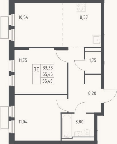 Планировка: 3-к, 55,5 м²