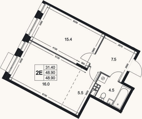Планировка: 2-к, 48,9 м²