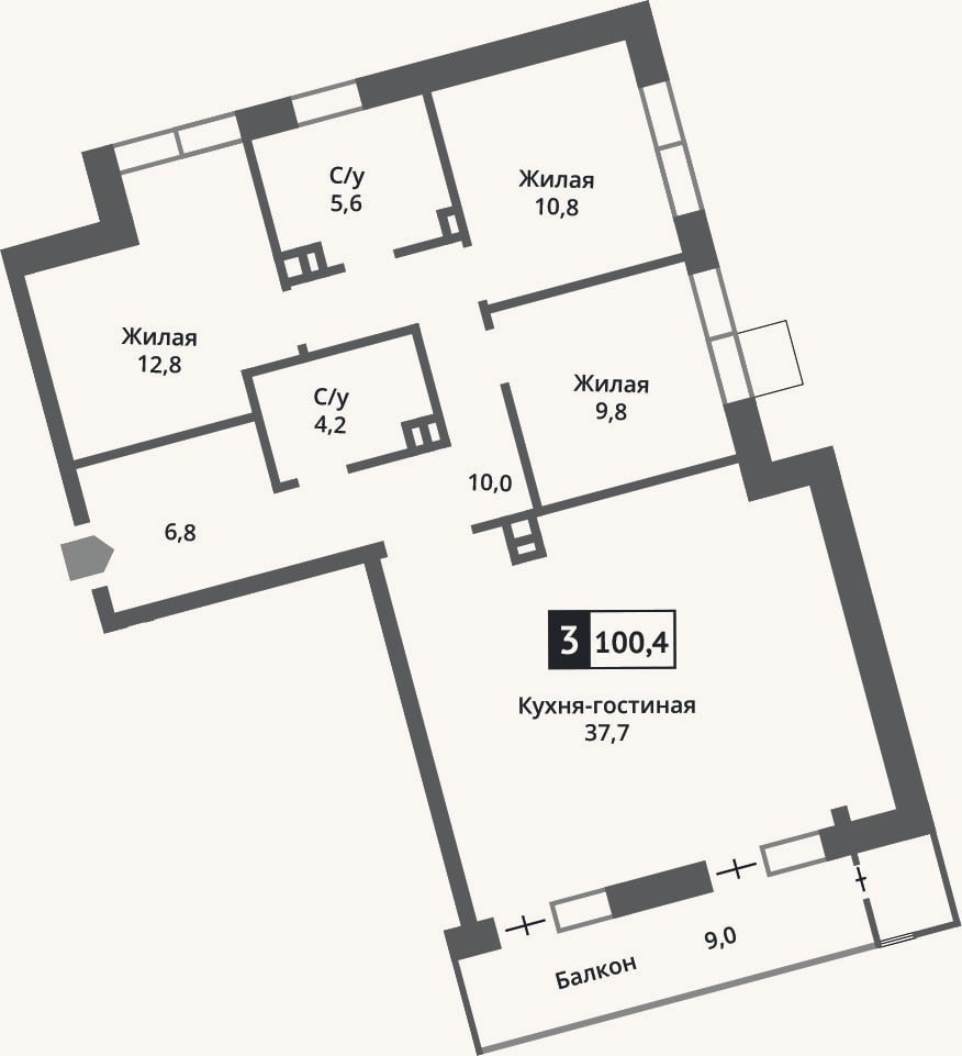 Планировка: 4+ к, 98 м²