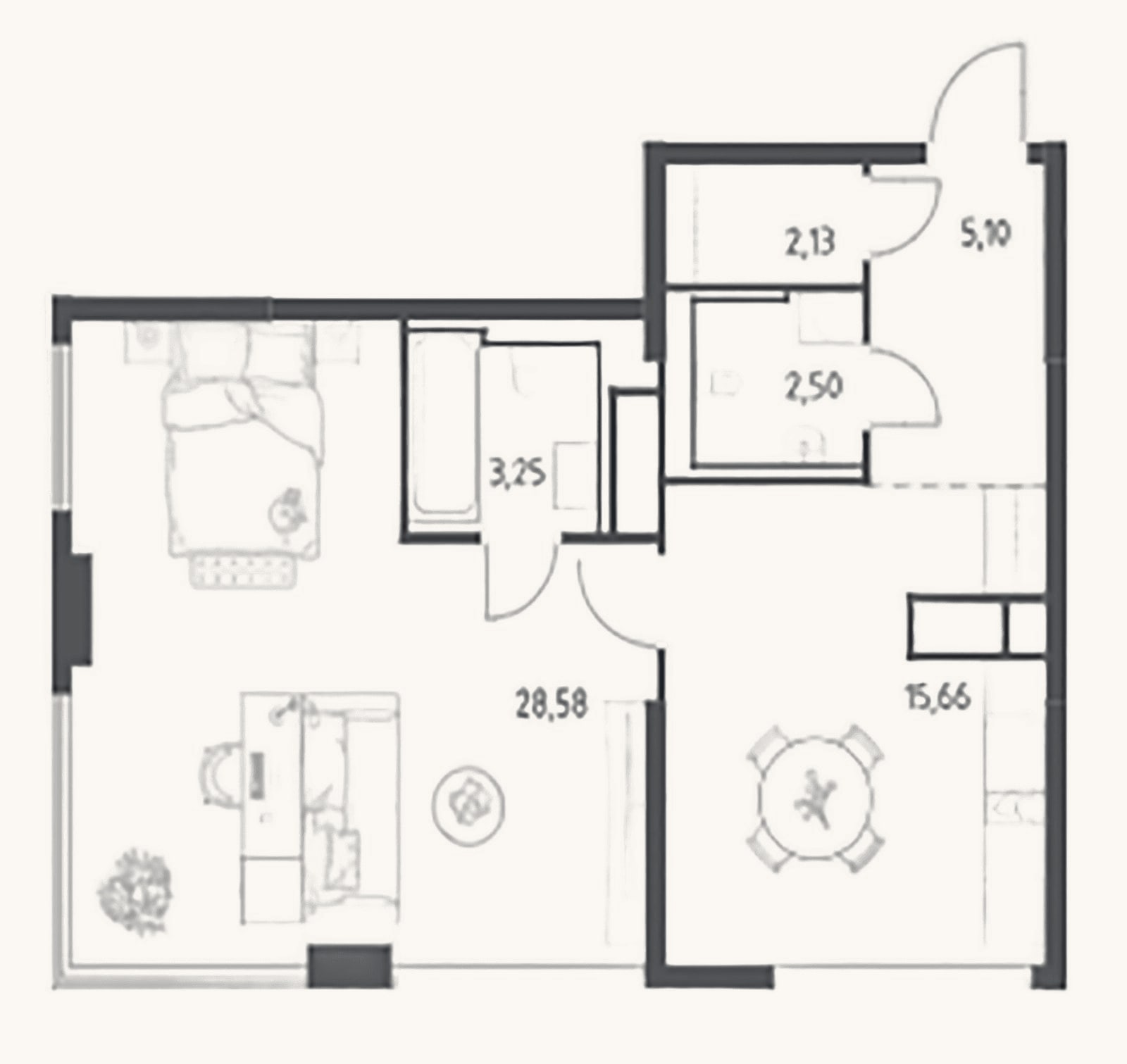 Планировка: 2-к, 57,2 м²