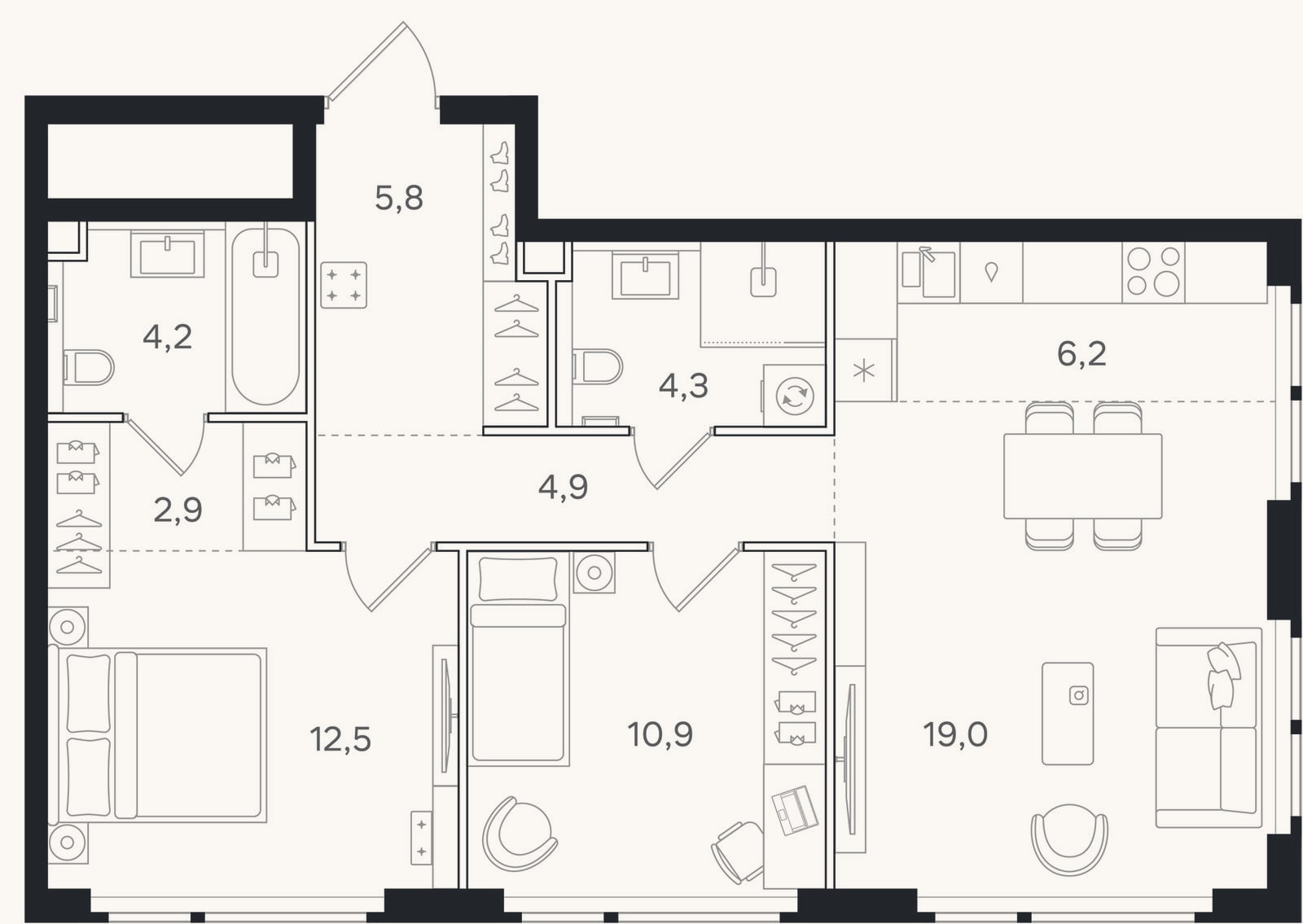 Планировка: 3-к, 70,7 м²