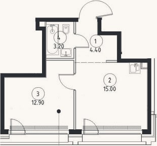 Планировка: 1-к, 35,5 м²
