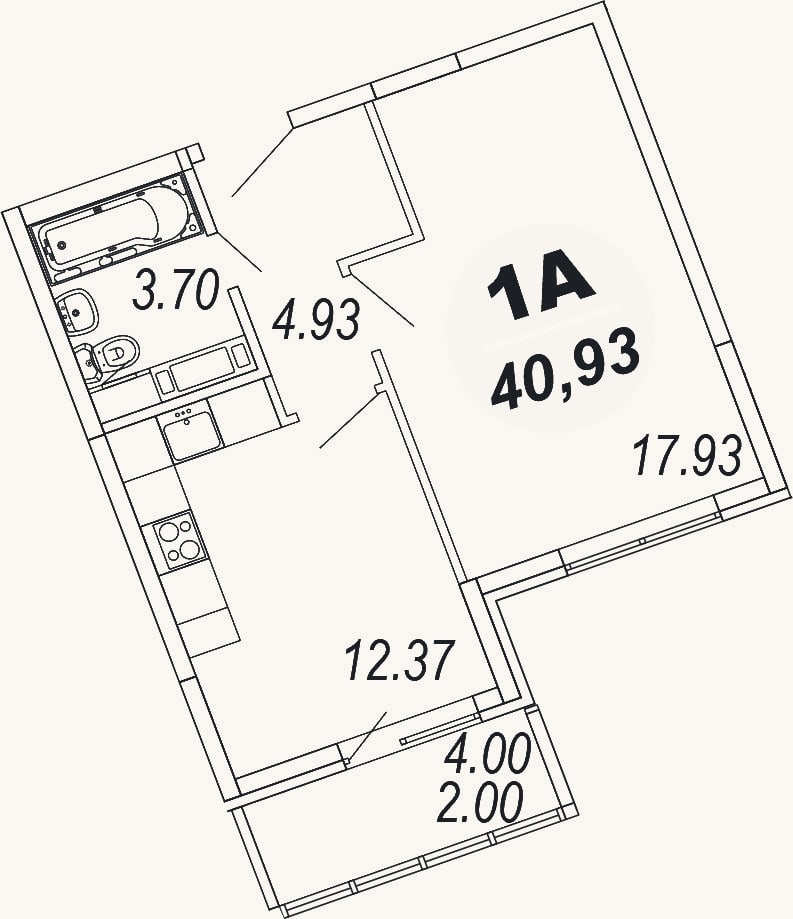 Планировка: 1-к, 38,9 м²