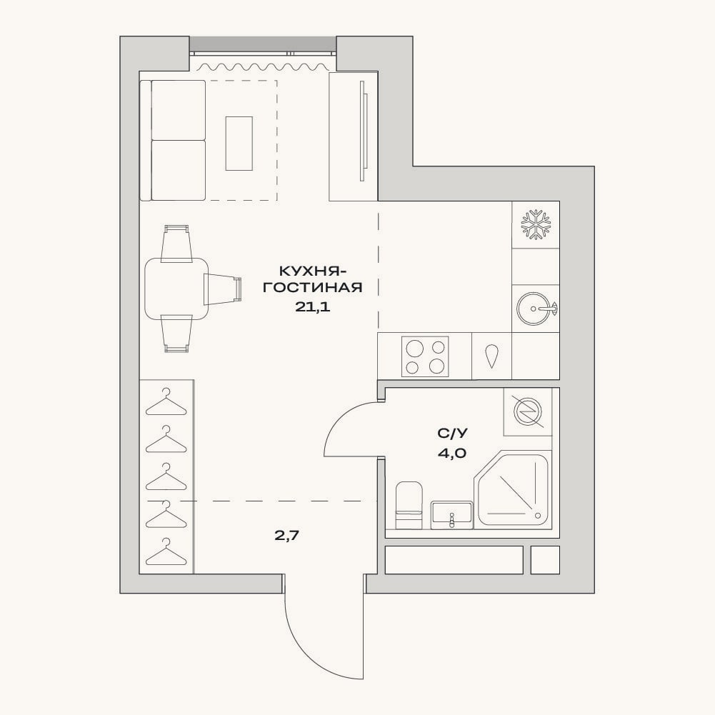 Планировка: Студия, 27,8 м²